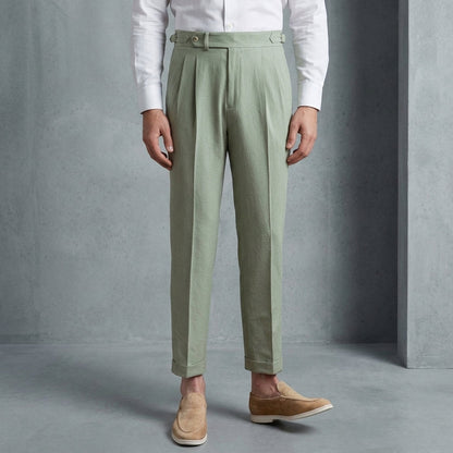 Double Pleated Seersucker Trousers Cotton Blend Relaxed Fit – Soren