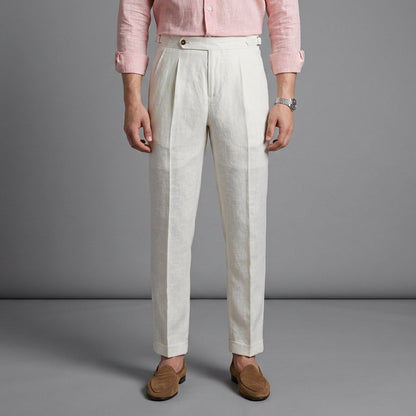 Pleated Linen Blend Trousers Relaxed Fit – Alessia