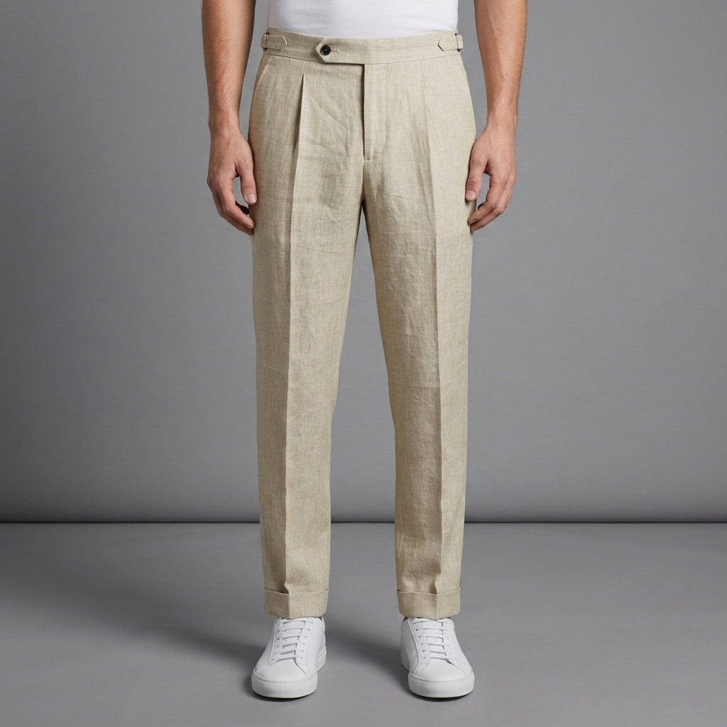 Pleated Linen Blend Trousers Relaxed Fit – Alessia