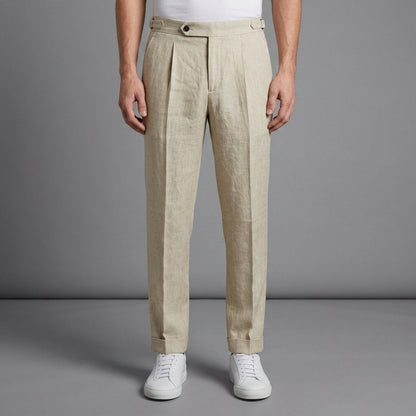 Pleated Linen Blend Trousers Relaxed Fit – Alessia