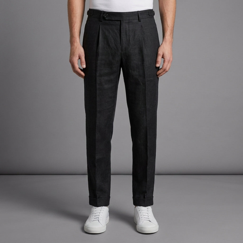 Pleated Linen Blend Trousers Relaxed Fit – Alessia