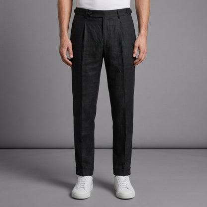 Pleated Linen Blend Trousers Relaxed Fit – Alessia