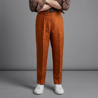 Pleated Linen Blend Trousers Relaxed Fit – Alessia