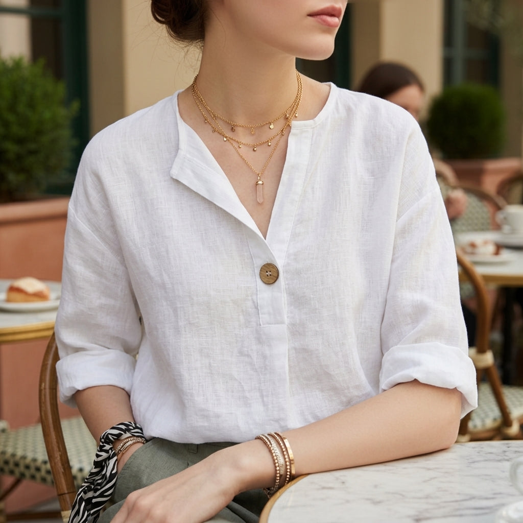 Women's Linen Blend V-Neck Blouse Relaxed Fit – Celeste