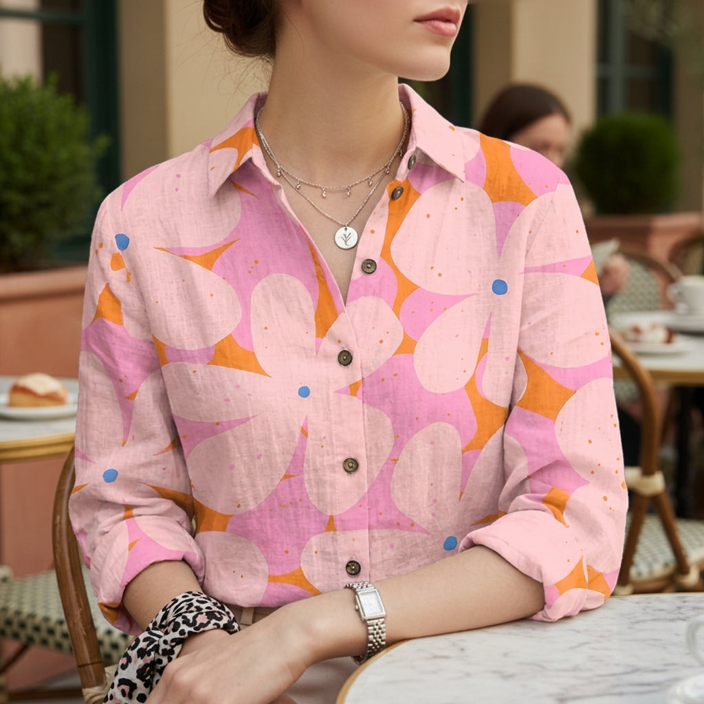 Women's Floral Button-Up Shirt Soft Fabric Classic Collar – Celeste