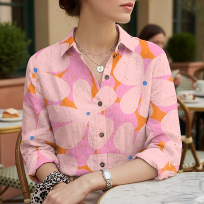 Women's Floral Button-Up Shirt Soft Fabric Classic Collar – Celeste
