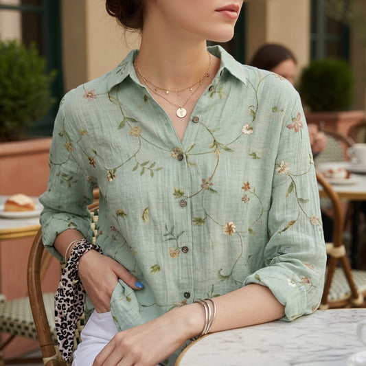 Women's Floral Button-Up Shirt Soft Fabric Classic Collar – Celeste