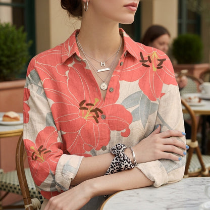 Women's Floral Button-Up Shirt Soft Fabric Classic Collar – Celeste