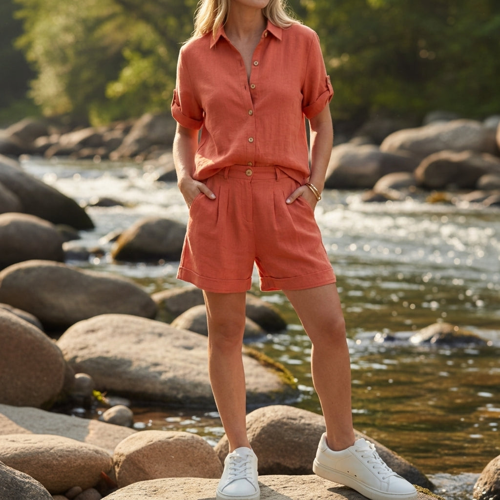 Women's Linen Blend Two-Piece Set Relaxed Fit – Aurelia