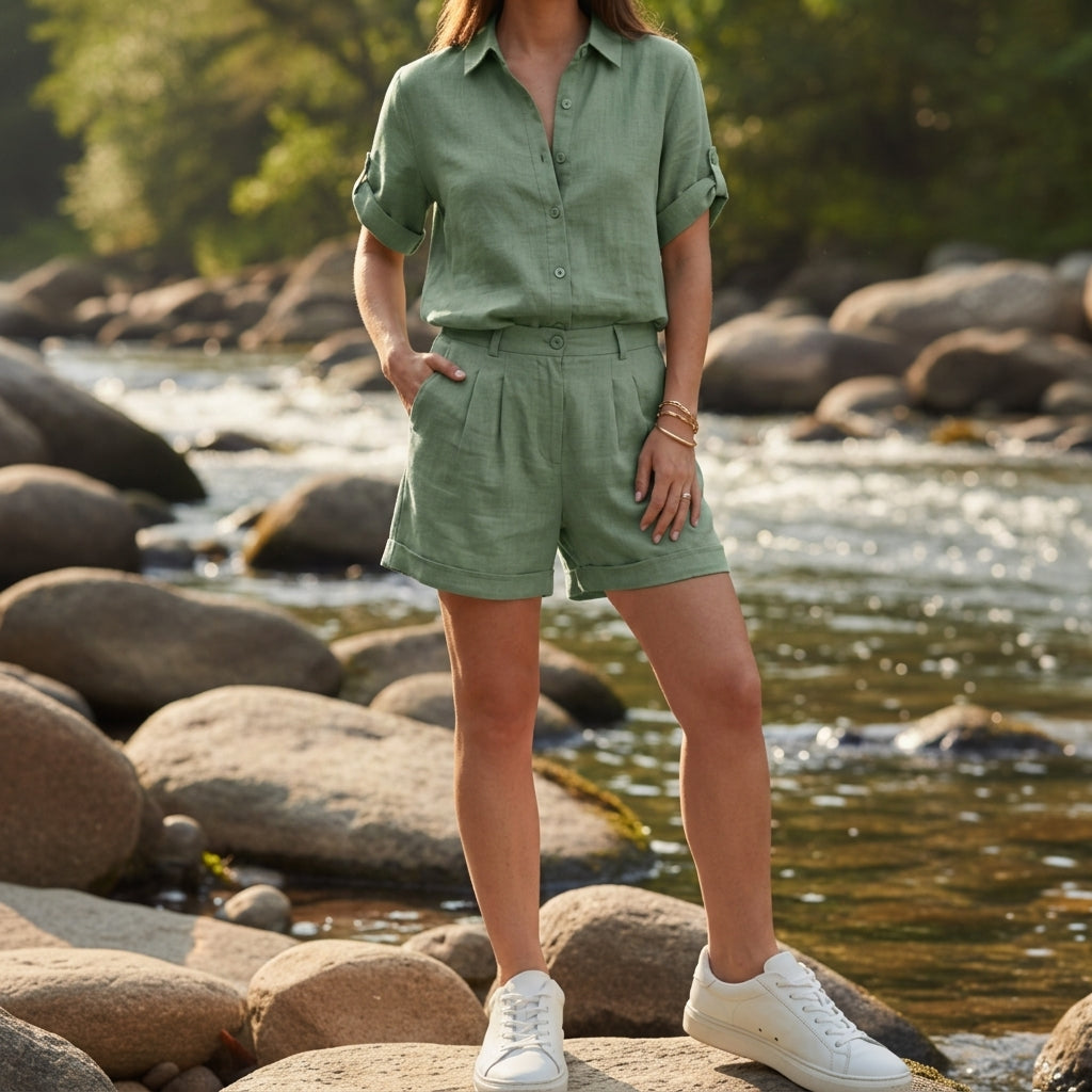 Women's Linen Blend Two-Piece Set Relaxed Fit – Aurelia