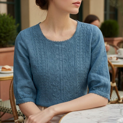 Floral Lace Blouse for Women Cotton Blend Relaxed Fit – Celeste