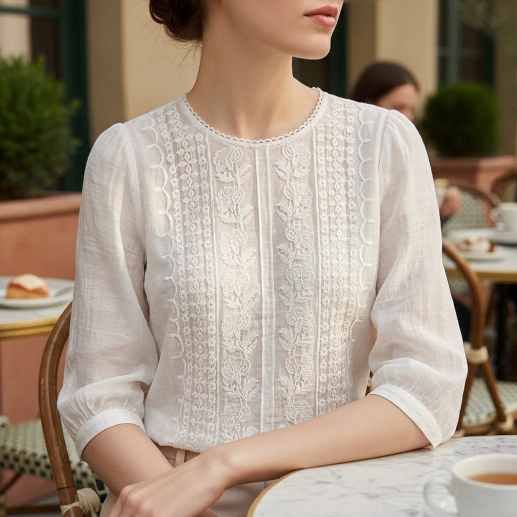Floral Lace Blouse for Women Cotton Blend Relaxed Fit – Celeste