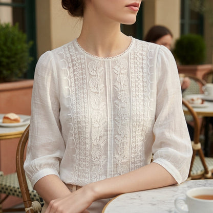 Floral Lace Blouse for Women Cotton Blend Relaxed Fit – Celeste