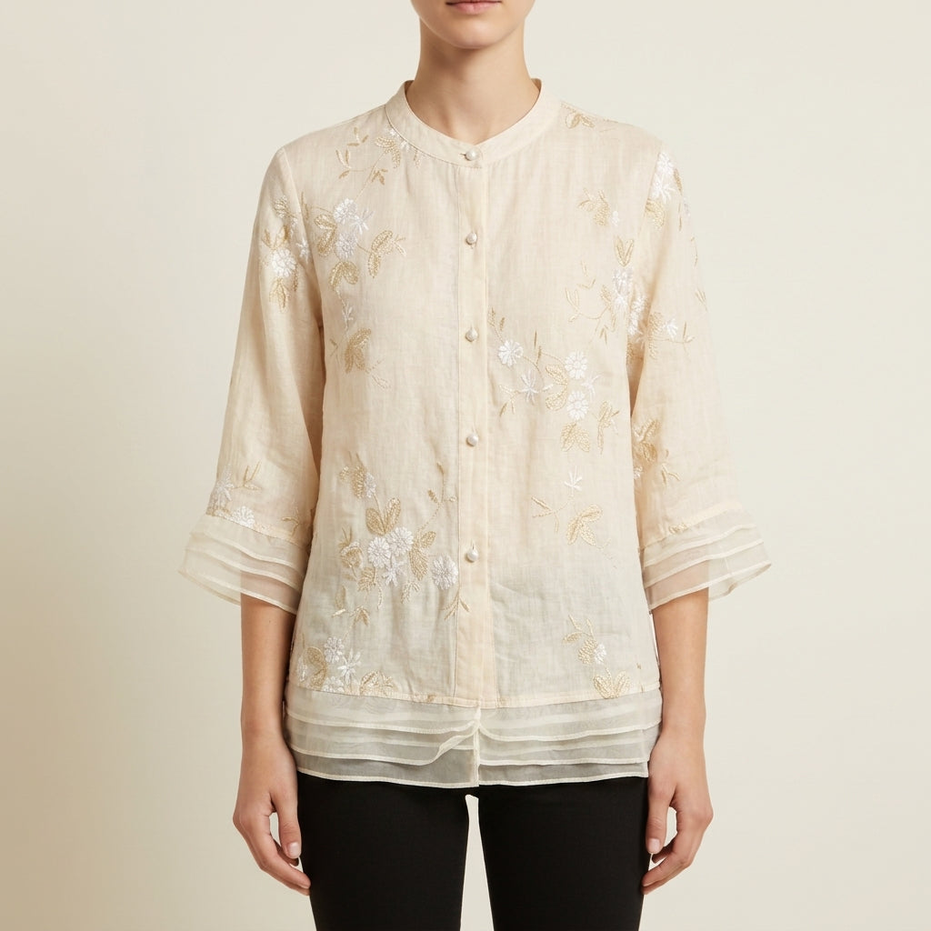Floral Embroidered Blouse for Women in a Breathable Fabric Blend – Celeste
