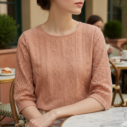 Floral Lace Blouse for Women Cotton Blend Relaxed Fit – Celeste