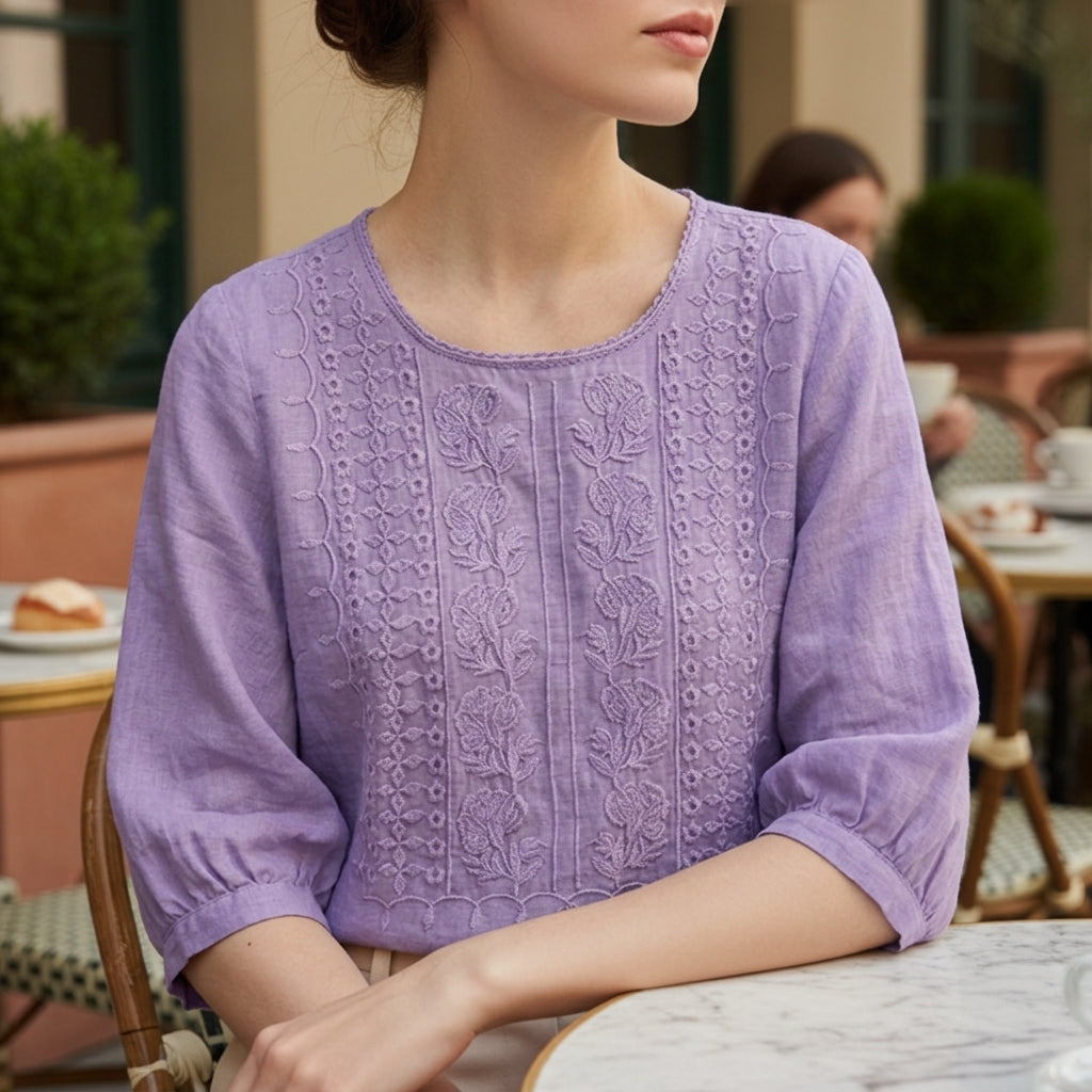 Floral Lace Blouse for Women Cotton Blend Relaxed Fit – Celeste
