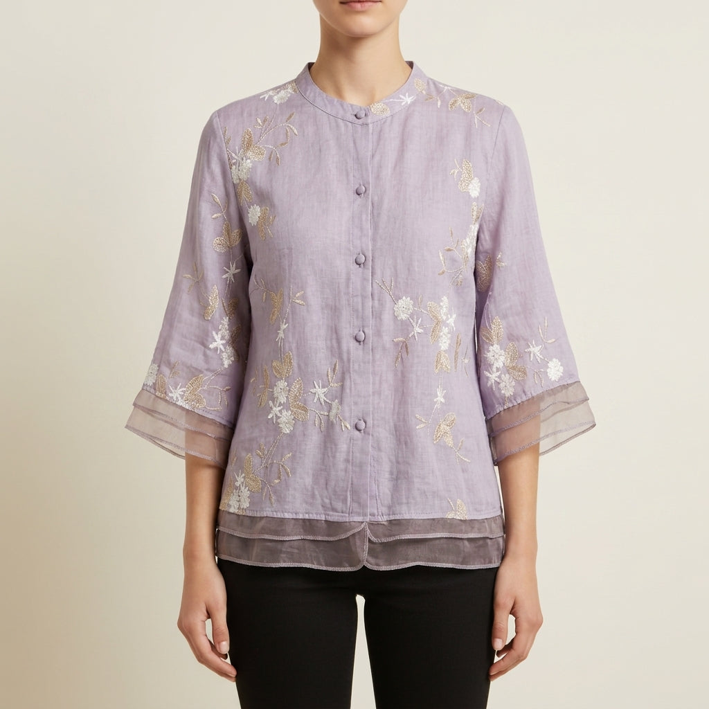 Floral Embroidered Blouse for Women in a Breathable Fabric Blend – Celeste