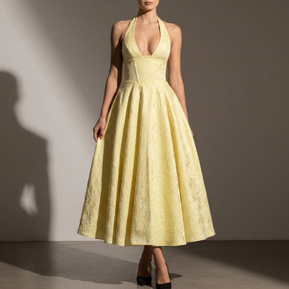 Women's Jacquard Halter Midi Dress Elegant Occasion Style – Valencia
