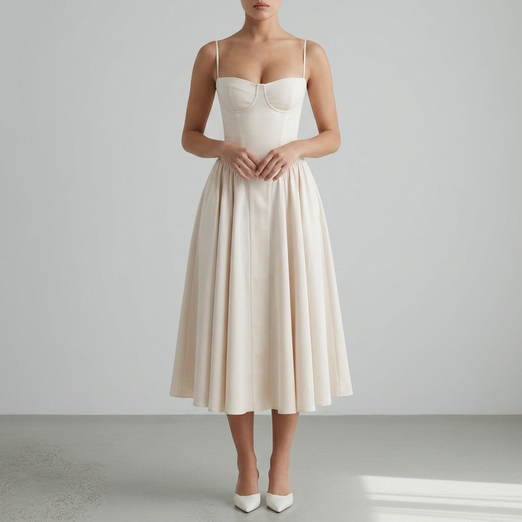 Women's Polyester Blend Midi Dress Elegant Bustier Style – Elara