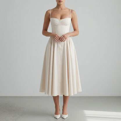 Women's Polyester Blend Midi Dress Elegant Bustier Style – Elara
