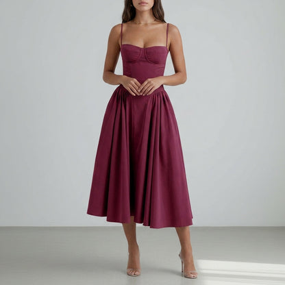 Women's Polyester Blend Midi Dress Elegant Bustier Style – Elara