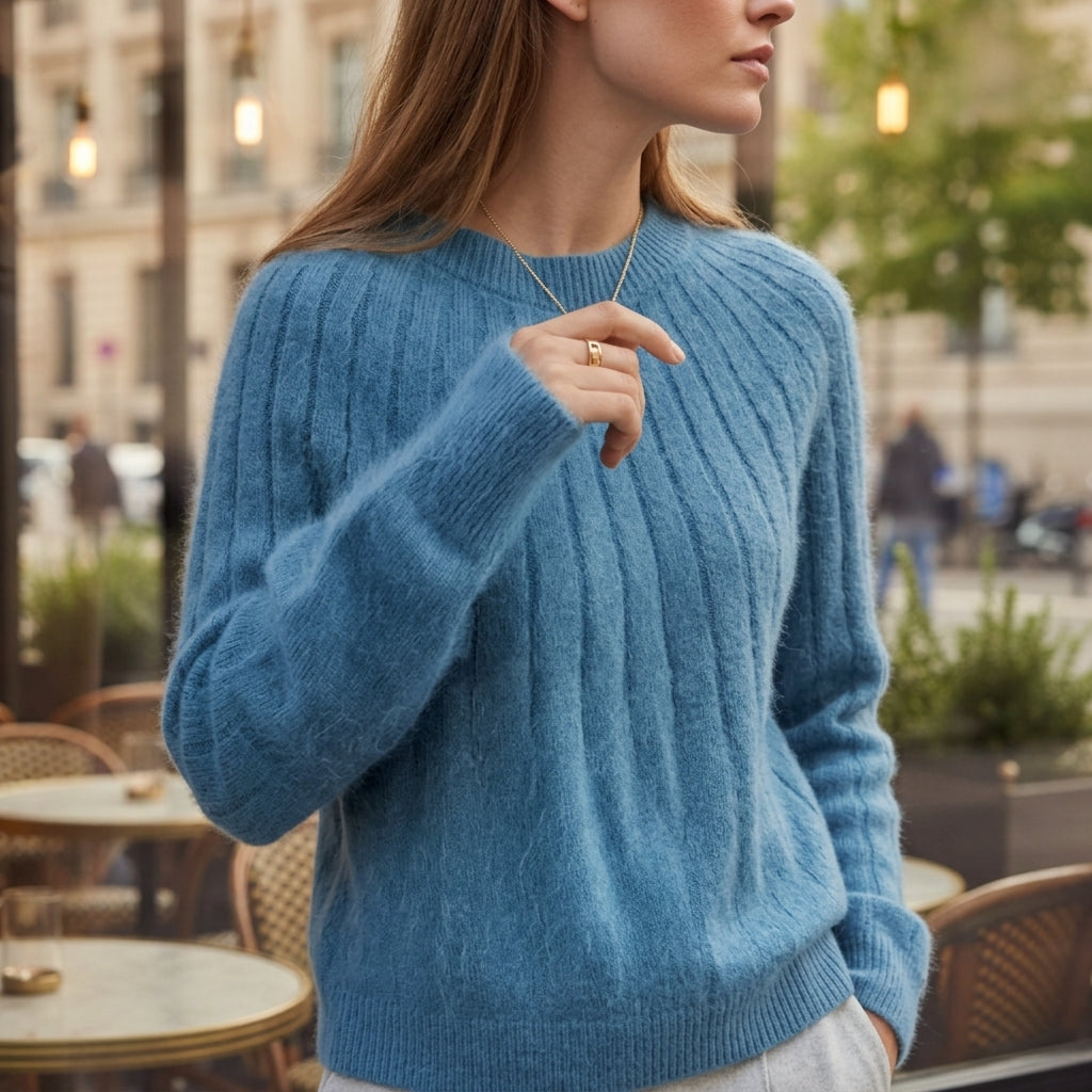 Fluffy Knit Sweater Relaxed Fit Soft Texture – Elara