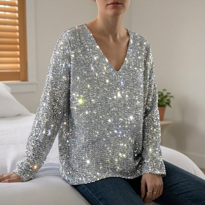 Women's Sparkle V-Neck Top with Subtle Shimmer – Celeste