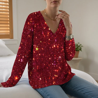 Women's Sparkle V-Neck Top with Subtle Shimmer – Celeste
