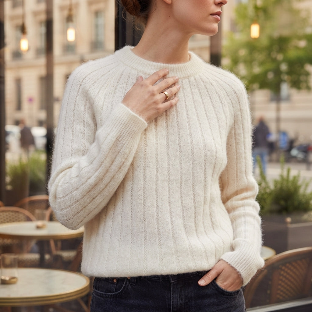 Fluffy Knit Sweater Relaxed Fit Soft Texture – Elara