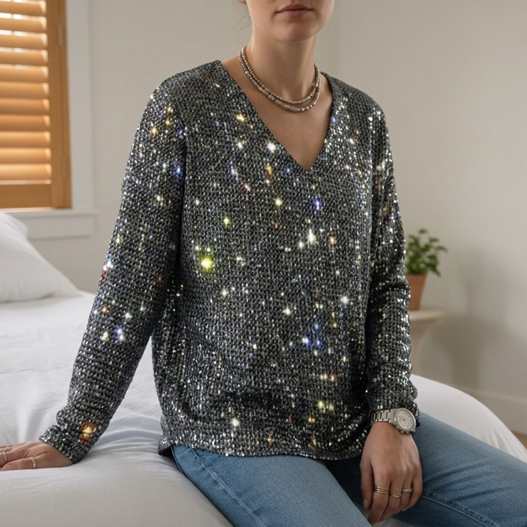 Women's Sparkle V-Neck Top with Subtle Shimmer – Celeste