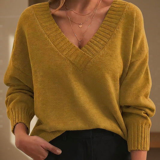 Women's V-Neck Knit Sweater Soft Blend Versatile – Elara