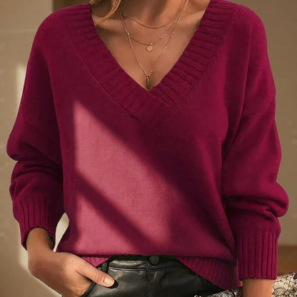 Women's V-Neck Knit Sweater Soft Blend Versatile – Elara