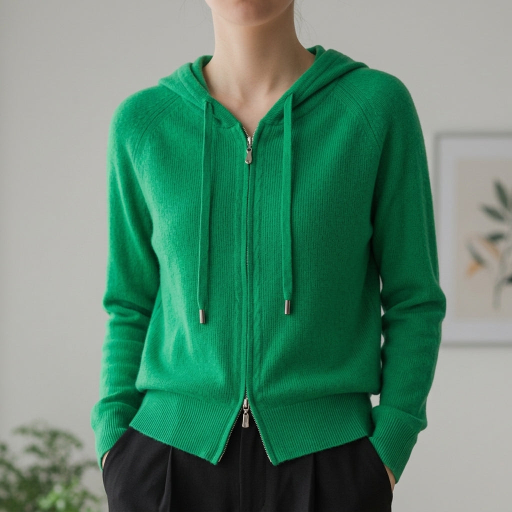 Knit Zip Hoodie Cashmere Blend Refined Comfort – Elara