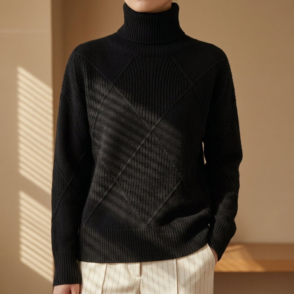 Women's Knit Turtleneck Sweater Geometric Style – Elara