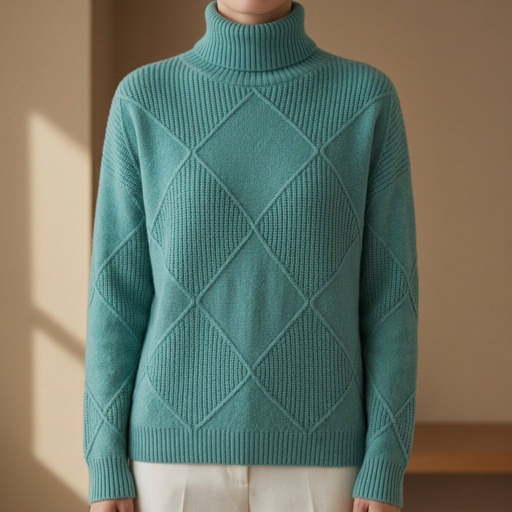 Women's Knit Turtleneck Sweater Geometric Style – Elara