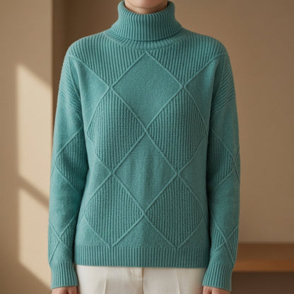 Women's Knit Turtleneck Sweater Geometric Style – Elara