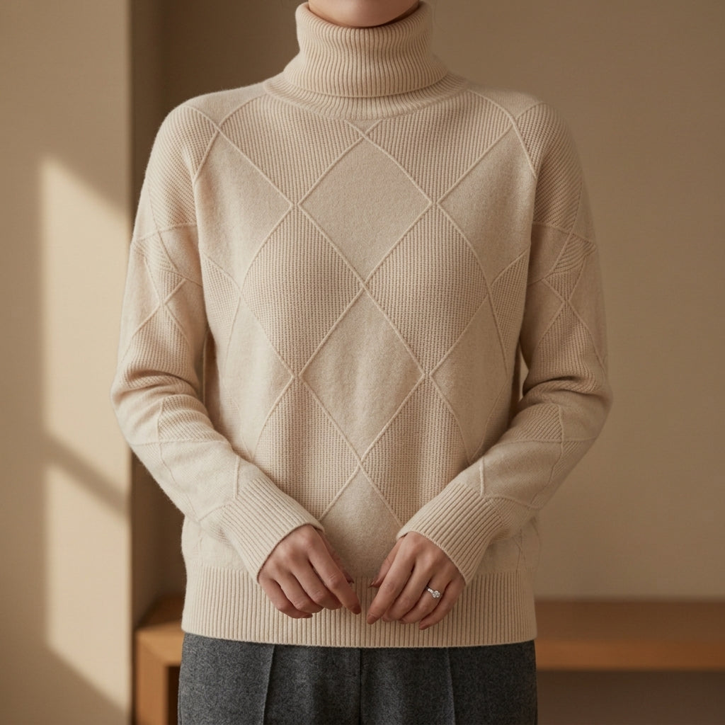 Women's Knit Turtleneck Sweater Geometric Style – Elara