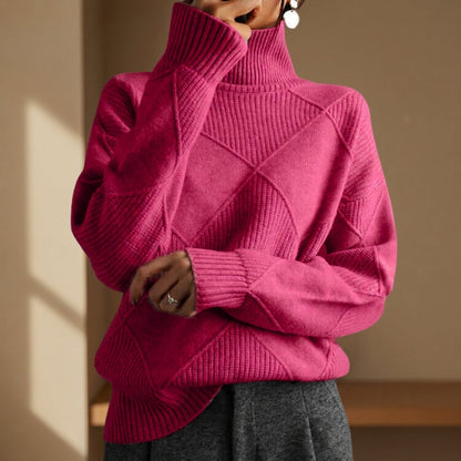 Women's Knit Turtleneck Sweater Geometric Style – Elara