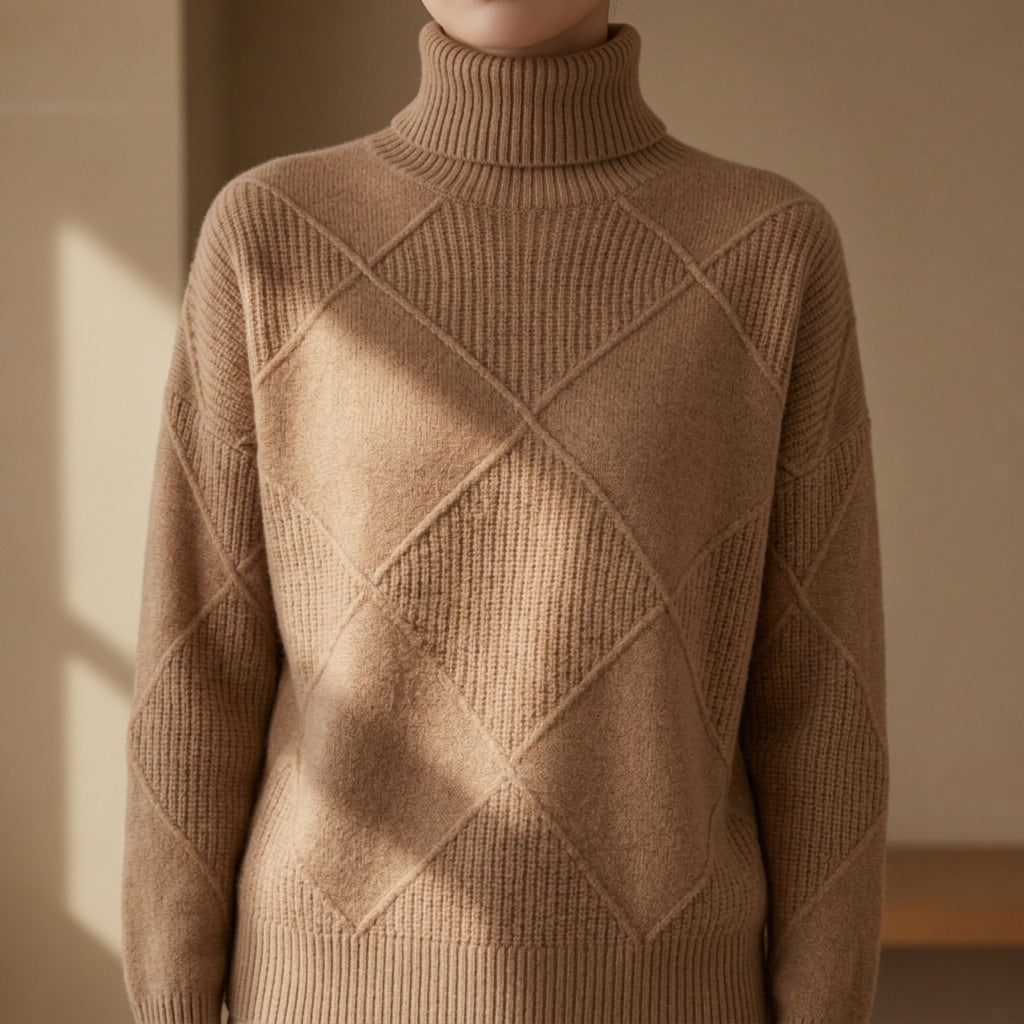 Women's Knit Turtleneck Sweater Geometric Style – Elara