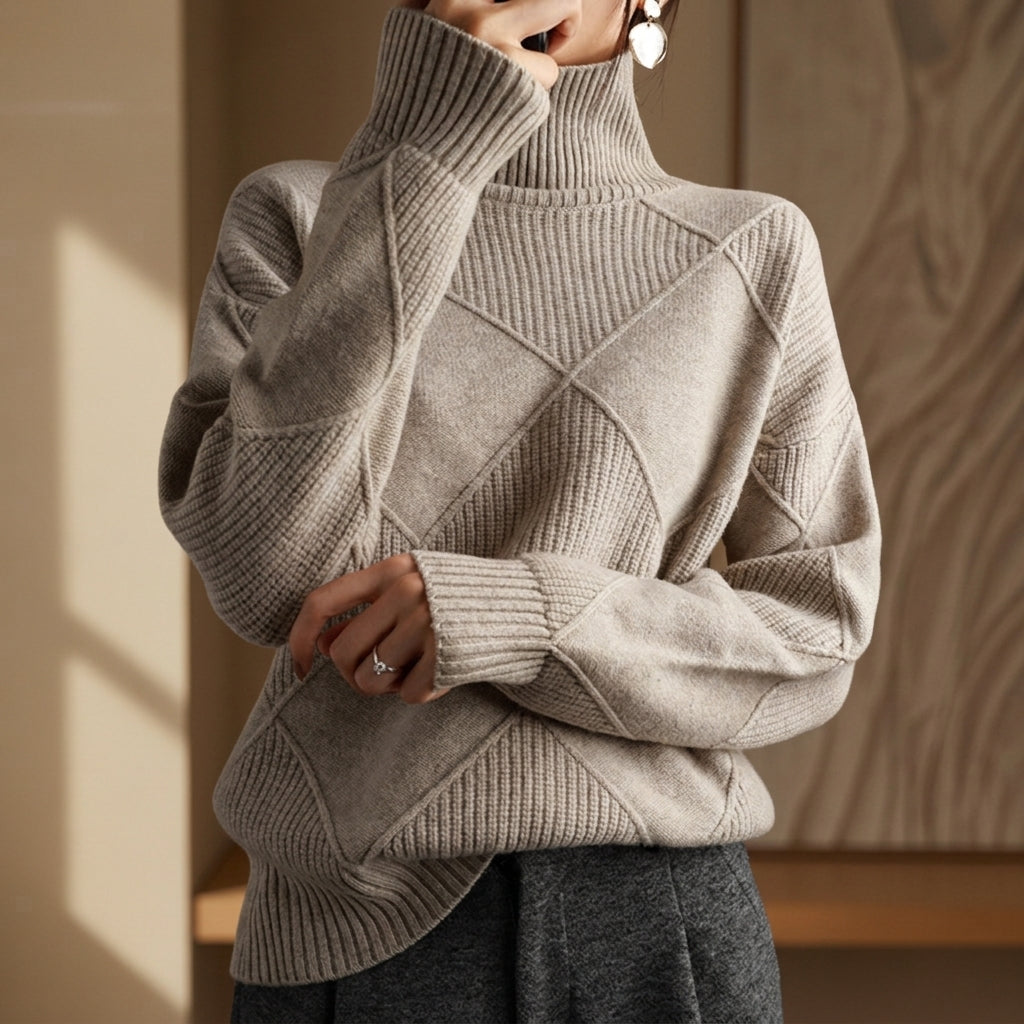 Women's Knit Turtleneck Sweater Geometric Style – Elara