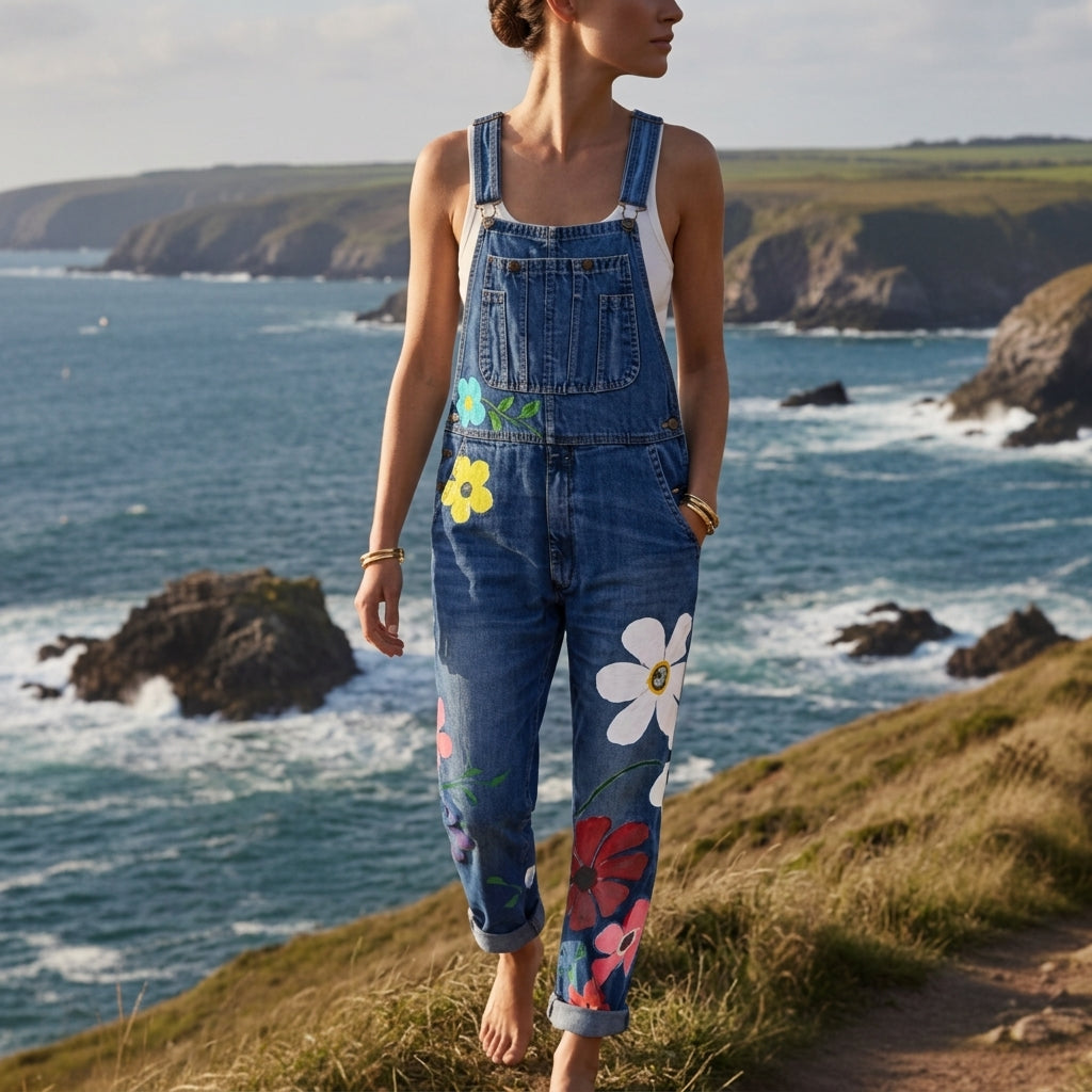 Women's Denim Overalls Floral Sleeveless Flattering Fit – Marlowe
