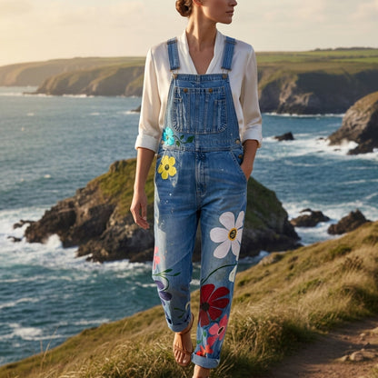 Women's Denim Overalls Floral Sleeveless Flattering Fit – Marlowe