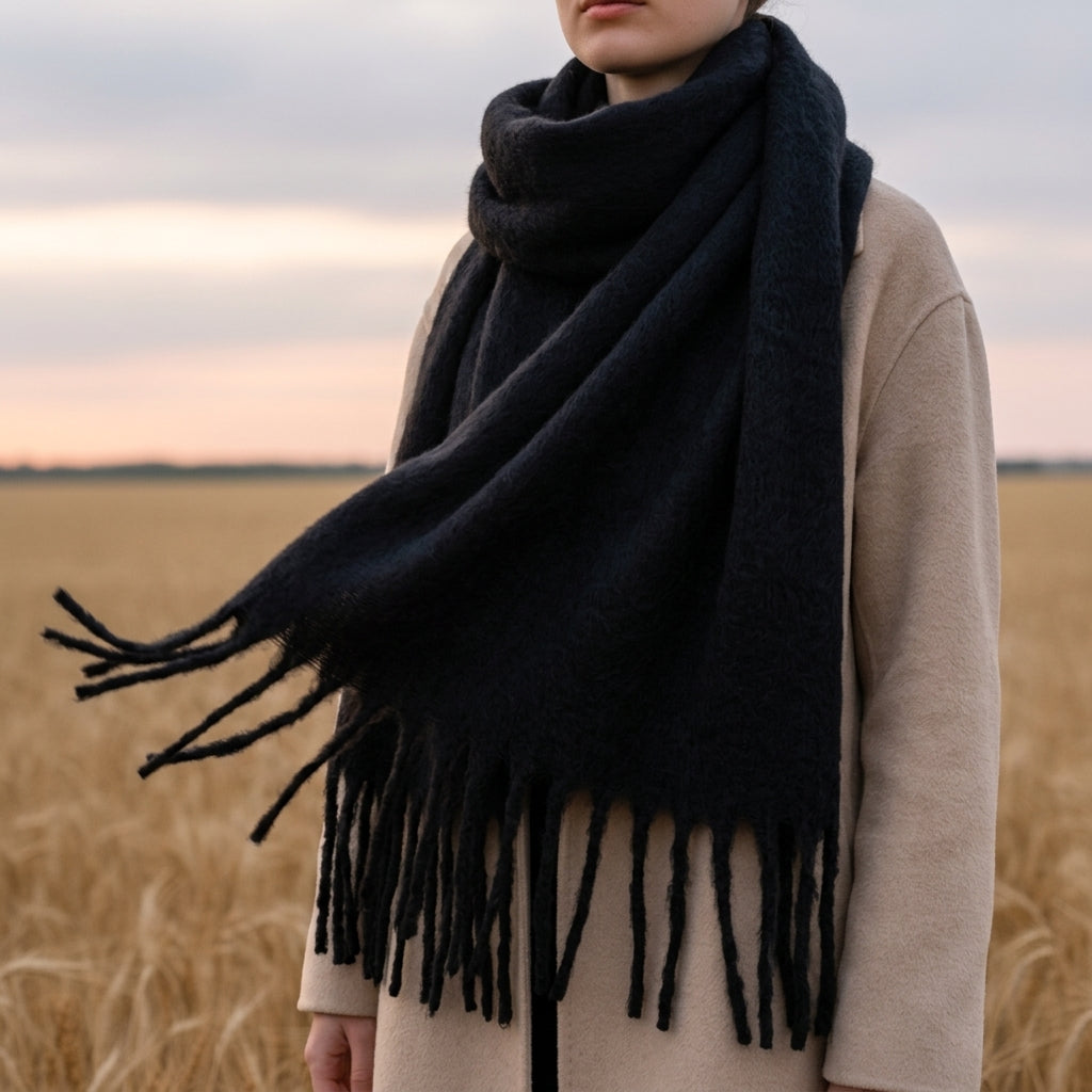 Cashmere Blend Scarf With Tassels, Soft Drape – Serena