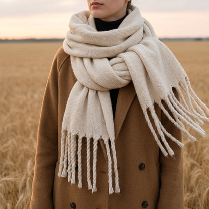 Cashmere Blend Scarf With Tassels, Soft Drape – Serena