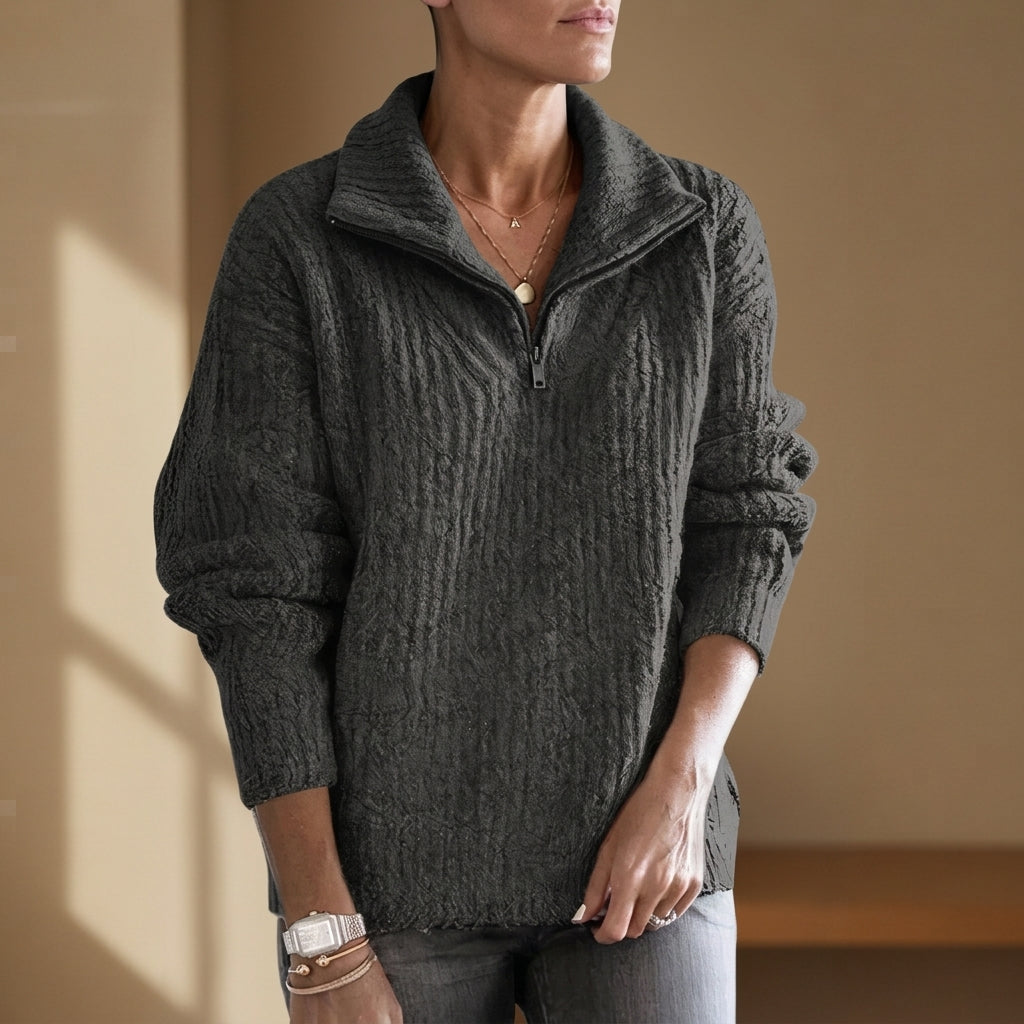 Quarter-Zip Boucle Sweater Ribbed Trim – Marlowe