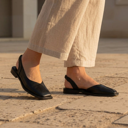 Women's Square Toe Slingback Flats Faux Leather Slip On – Elara