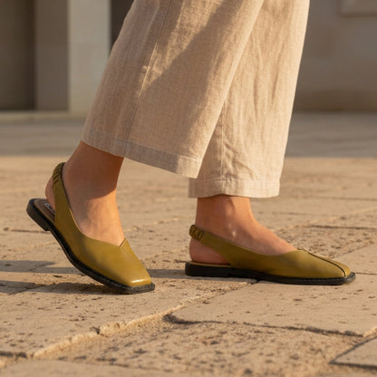 Women's Square Toe Slingback Flats Faux Leather Slip On – Elara