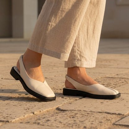 Women's Square Toe Slingback Flats Faux Leather Slip On – Elara