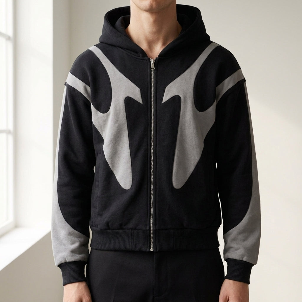 Zip Hoodie Cotton Blend Abstract Graphic Minimalist Style – Marlowe