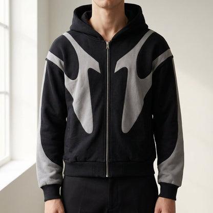 Zip Hoodie Cotton Blend Abstract Graphic Minimalist Style – Marlowe